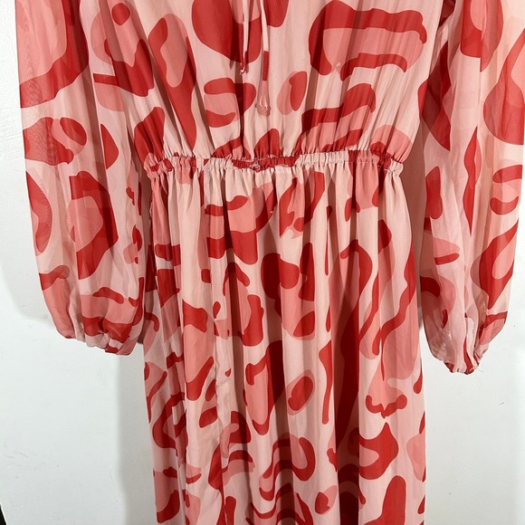 BY EGREIS Puff Sleeve Slit Maxi Dress Womans Small Leopard Print Sumer Beach - Picture 4 of 13